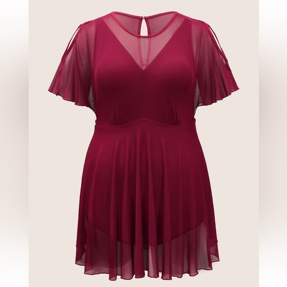 BloomChic Plus Size 3XL Plain Flutter Sleeve Tiered Mesh Swim Dress us22-24 - Picture 8 of 9